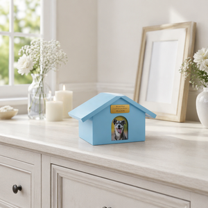 Wholesale House Shaped <strong>Ash</strong> <strong>Casket</strong> <strong>for</strong> Dogs Cats with Photo Frame Durable Metal Pet Memorial Box Remembrance Gifts - Product Image 1
