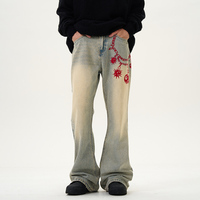Mode Vintage Lavage Délavé Bleu Clair Pantalon Évasé Hommes Haute Qualité Broderie Casual Denim Jeans Personnalisé Hommes Designer Jeans