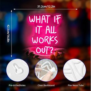 Insegna al neon, con scritta 'What if IT All Works Out', insegne al neon per decorazioni murali, decorazioni luminose alimentate tramite USB - Product Image 2