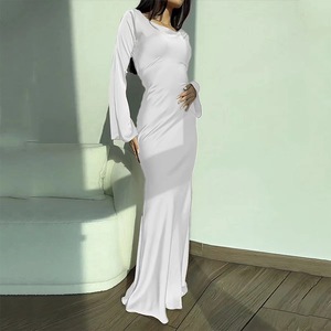 Robes maxi <span class=keywords><strong>pour</strong></span> femmes, style ou logo personnalisé, ODM, manches longues, manches évasées, couleur unie, style français, robe élégante - Product Image 6