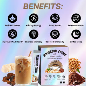 קפה נמס מותג פרטי, מועשר באנרגיה, חיזוק חיסוני, קולגן, חלבית, קפה פטריות, חלב שקדים - Product Image 6