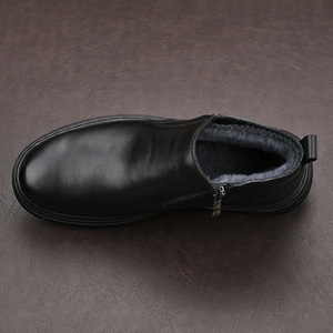 Bottines d'hiver en cuir véritable à bout rond avec fermeture éclair, doublure en fourrure, semelle en caoutchouc isolante, bottes Martin - Product Image 2
