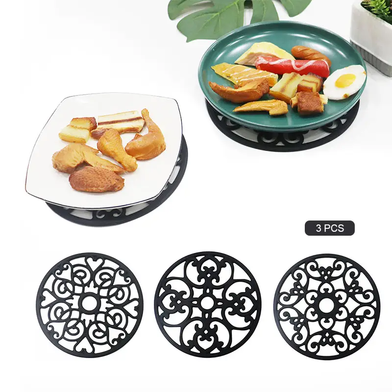 Custom 3 Pcs Set Tischset Round Trivet Drying Heat Resistant Table Pad Silicone Placemat Silicon Mat