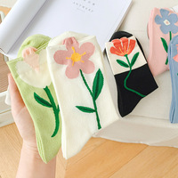 Chaussettes décontractées en coton pour femme, mi-mollet, à motif floral tridimensionnel à petits pétales, style forêt doux, passe-partout, pour l'été