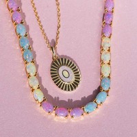 LYBURCHI Collier ras du cou en argent sterling 925 plaqué or 14 carats avec opale ovale et opale arc-en-ciel, bijoux colorés pour femme