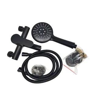 Minwei wandmontierter Wasserhahn, schwarzer Edelstahl-Badewannen-Duschmischbatterie mit abnehmbarem Duschkopf