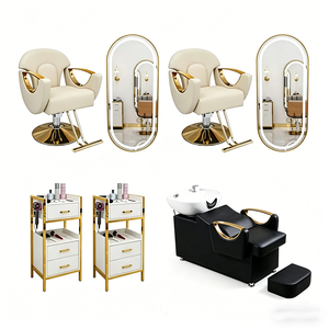 Hot Selling Salon Furniture <b>Set</b> with Mirror <b>Barber</b> Chair Handcart and Shampoo Bed for Hair Salon or Shop sold separately - Product Image 1