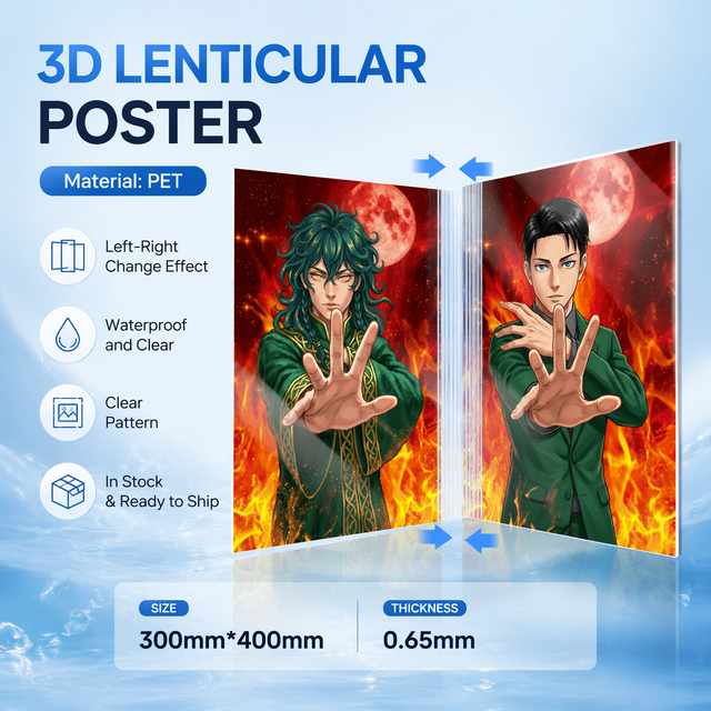 30x40cm Plastic Japanese Anime 3D Lenticular Motion Wall Decor with Changing Flips and Anime Characters