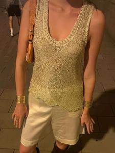 Top Corto de Verano 2025, Estilo Vintage, Tejido Calado con Lazo, Holgado, Sin Mangas, Sexy, con Cuello en V para Mujer - Product Image 2