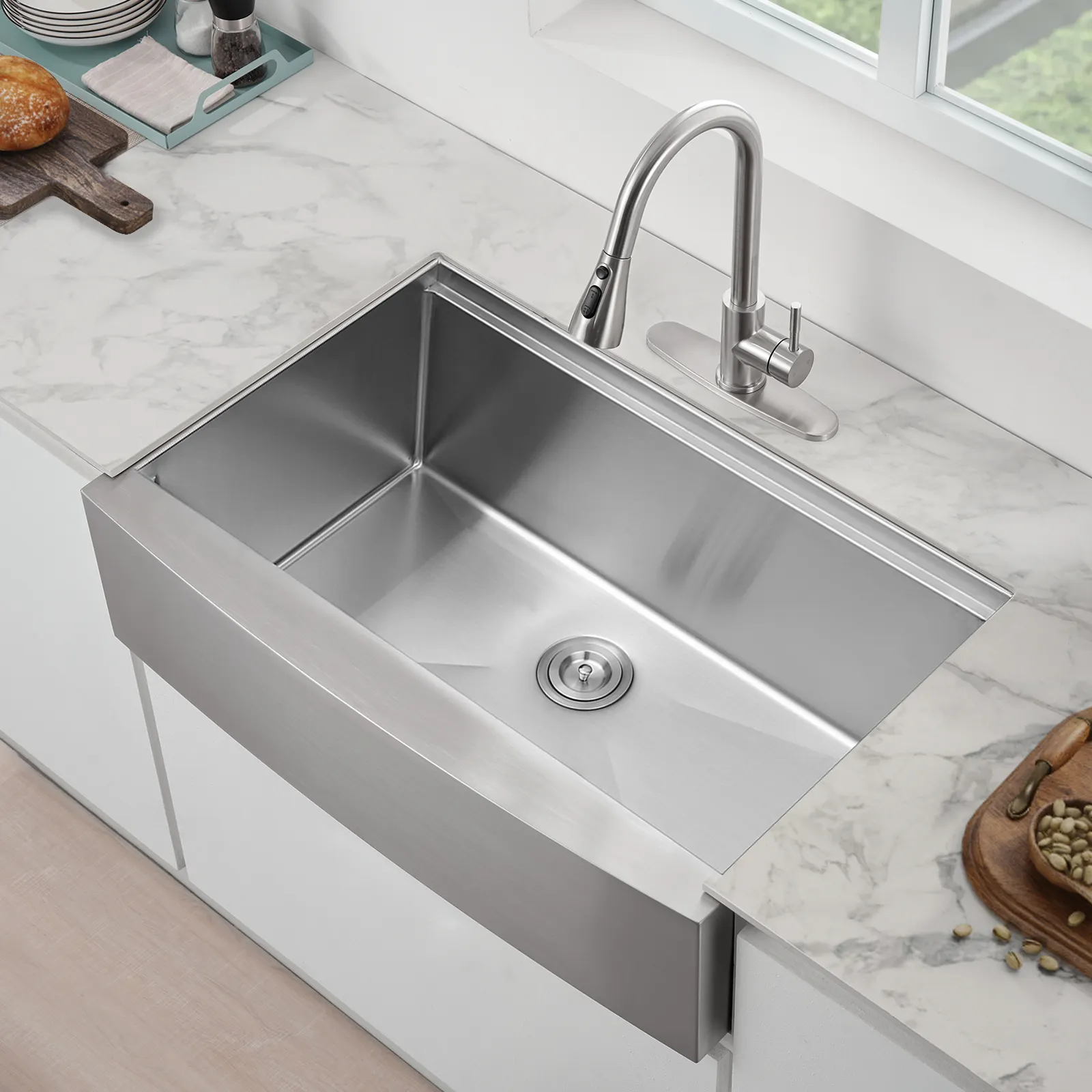 USA warehouse delivery luxury 33 x 22 Inch 18 Gauge Stainless Steel Farmhouse Apron Kitchen Sink