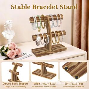 Solid Wood Jewelry Rack 3 Tier Desktop Bracelet Watch <b>Storage</b> Display Organizer For <b>Dressing</b> <b>Table</b> Top - Product Image 5