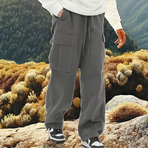 Nouveautés de haute qualité, faible MOQ, service OEM personnalisé, pantalon cargo unisexe en tissu peigné épais à jambes larges avec poches pour hommes et femmes - Product Image 2