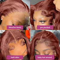 Perruques frontales en dentelle HD 13x4, cheveux humains, pré-épilées, densité 180, 30 pouces, brun rougeâtre, ondulées, avec ligne de cheveux naturelle, pour femmes