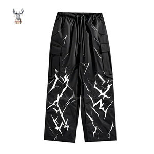 Nanteng personnalisé 30% <span class=keywords><strong>tarif</strong></span> 100% polyester rue imprime plusieurs poches cordon taille élastique hommes pantalon à jambe droite - Product Image 1