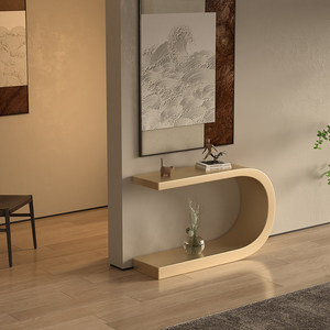 Modern Italian-style Creamy Tone Metal Entryway <b>Console</b> Table Artistic Luxury High-End Storage Shelf Living Room Furniture - Product Image 1