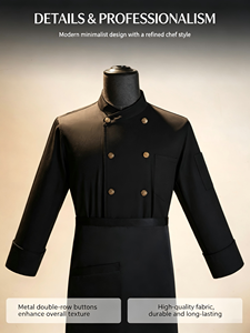 Veste de chef 100% coton tissé pour homme et <span class=keywords><strong>femme</strong></span>, double boutonnage, manches longues, uniforme de chef, vêtements de travail de <span class=keywords><strong>cuisine</strong></span>, hôtel, restaurant, boulanger - Product Image 2