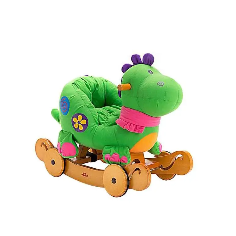 Factory price custom kids plush doll toy dinosaur toys,big ride on toys green animal rocking horse chair for baby