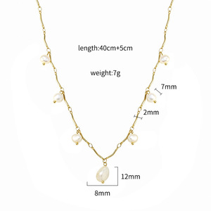Pearl Necklace Oval Freshwater Pearl Stainless Steel Tassel Clavicle Chain Daily Wear Jewelry Gold Steel Color - Product Image 4