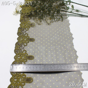 Passamaneria in pizzo ricamato verde retrò da 20 cm <span class=keywords><strong>con</strong></span> motivo a pois per reggiseni e abiti, tessuto ricamato in rete di alta qualità dal Vietnam - Product Image 2