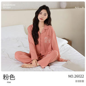 Conjunto de Pijama de Algodón Modal Lenzing ODM para Mujer, Estilo Chino Nuevo, Cárdigan de Manga Larga con Solapa, Cuello Redondo, Ropa para el Hogar - Product Image 5