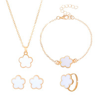 Flor de concha de lujo para mujer 4 unids/set 2024 nueva moda trébol de cinco hojas conjuntos de joyería