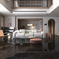Carrelage en porcelaine effet marbre noir Pabu 750x1500mm, motif continu sur 6 faces, moderne, imperméable, facile à nettoyer, pour salle de bain, salle à manger, sol