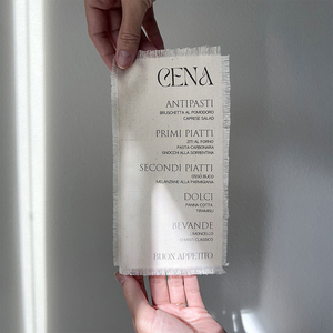Menu de bar imprimé en lin et coton biologique OEKO-Tex avec bords frangés pour hôtels, mariages, thème lin français, panneaux de mariage - Vente en gros - Product Image 5
