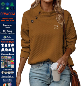 Logo ricamato personalizzato Casual in cotone <span class=keywords><strong>poliestere</strong></span> a girocollo Waffle a quadri sportivo maglione a tre bottoni oversize felpa da donna - Product Image 1