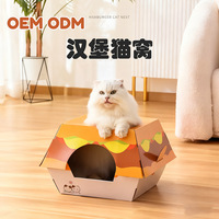 Lit pour chat multifonctionnel en forme de hamburger, maison pour chat, griffoir pour chat, pour chats d'intérieur