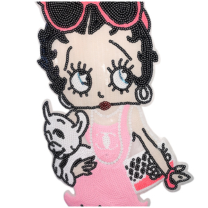 Patch en tissu polyester brodé de paillettes motif Miss <span class=keywords><strong>Betty</strong></span>, avec support adhésif, design mignon, personnalisable pour vêtements et chapeaux - Product Image 2