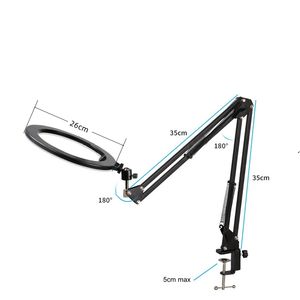 Support de téléphone aérien avec anneau lumineux LED de 10 "pour bureau avec support à pince et télécommande pour l'enregistrement vidéo Vlog Live Stream Cooking - Product Image 2