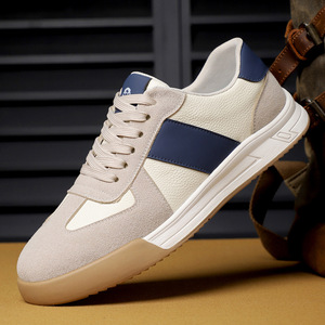 Chaussures de marche rétro pour hommes, bout rond, en cuir de vachette, doublure en maille respirante, semelle extérieure en caoutchouc, couleur unie - Product Image 1