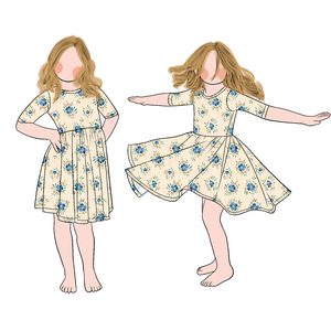Dernière Offre Spéciale Filles <span class=keywords><strong>Demi</strong></span>-manches Design Twirl Robe Personnalisable Motifs Floraux D'été Robe Longueur Genou - Product Image 2