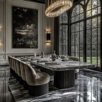 Ensemble table et chaises à manger longues en bois massif laqué, style classique européen, sensation premium, 10 places, luxe