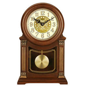 <b>Solid</b> <b>Wood</b> <b>Desk</b> Clock Circular Design Silent Movement Chiming Clock For Living Room European Style Furniture T1031 - Product Image 1