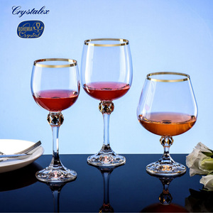 Crystalex Red Wine Glass 201-300ml Gold Trim Handmade Vintage Style Wedding - Product Image 2