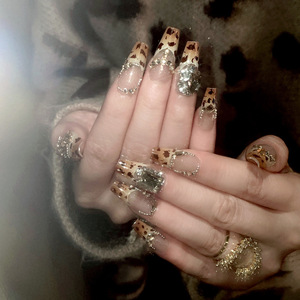 <span class=keywords><strong>Faux</strong></span> <span class=keywords><strong>Ongles</strong></span> Longs Faits Main en Gros, Motif Léopard, Paillettes Argentées, Chaîne Strass, Réutilisables, Style Y2K - Product Image 2