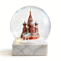 Globe à neige personnalisé de la Cathédrale de Saint-Basile avec éclairage LED et base en marbre pour souvenirs de Moscou et cadeaux haut de gamme