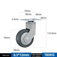 Roue pivotante TPR de 3 pouces (75 mm) avec plaque pour équipement médical et lit d'hôpital