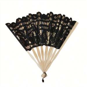 Éventail pliant artisanal de 23 cm en bambou, personnalisé pour mariage, mariée, avec dentelle espagnole brodée, motif ange, fleur, amour, portable - Product Image 4