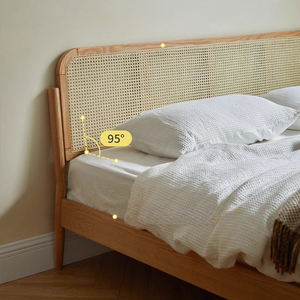 Moderne einfache Massiv Eichenholz Doppelbett Nordic Style Rattan Head <span class=keywords><strong>Log</strong></span> Style Schlafzimmer möbel für kleine Wohnungen - Product Image 3