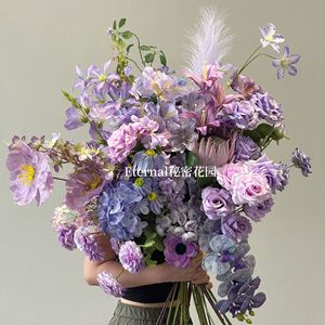 ดอกไม้ประดิษฐ์เซคเล็ตการ์เดน สีม่วงอ่อน กุหลาบสีม่วงอ่อน ไฮเดรนเยีย ของตกแต่งงานแต่งงาน ของตกแต่งบ้าน อุปกรณ์ประกอบฉากถ่ายภาพกลางแจ้ง - Product Image 3