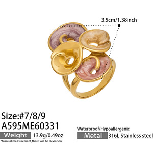 Anillo de Hoja de Loto Chapado en Oro de 18K Resistente al Deslustre para Mujer, con Resina Epoxi Colorida, Acero Inoxidable 316L, Joyería de Moda - Product Image 6
