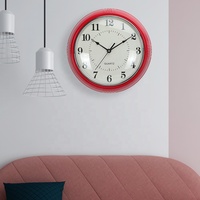 Relojes de pared de cuarzo de estilo clásico retro, redondos, convexos, de plástico, Color Rojo