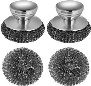 Onewly Lot de 2 brosses de <span class=keywords><strong>nettoyage</strong></span> de vaisselle écologiques en laine <span class=keywords><strong>d</strong></span>'acier avec manche en acier inoxydable pour casseroles et poêles en fonte - Product Image 1
