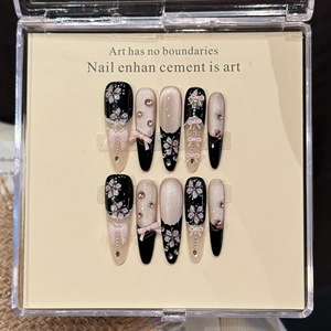 Nuevo Producto Lanzado, <span class=keywords><strong>Uñas</strong></span> Postizas Negras Estilo Francés con Brillantes Detalles Dorados, Diseño Exquisito <span class=keywords><strong>de</strong></span> Ojo <span class=keywords><strong>de</strong></span> Gato, Tallado a Mano - Product Image 2