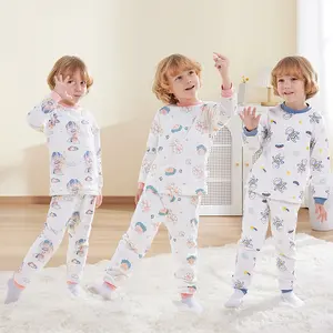 1-6 Years Old Keep Warm Children's Cotton Long Johns Suit Antibacterial Boy and Girl Pajama Cartoon Baby Sleepwear Two-piece Set