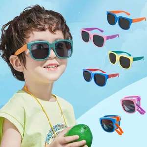 Kids Outdoor Foldable <b>Sunglasses</b> Baby Boys Girls Travel Goggle Shades Eyewear Vintage <b>Square</b> Frame UV Sun Glasses for Children - Product Image 1