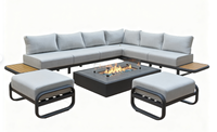 Ensemble de salon de jardin modulable 5 pièces avec table et foyer en pierre de lave gris foncé