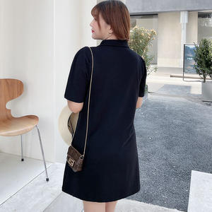 ชุดเดรสผ้าฝ้ายสีทึบคอวีหรูหราสำหรับผู้หญิงขนาดบวกฤดูร้อนสวมใส่สบายๆทุกวัน N8052 - Product Image 1